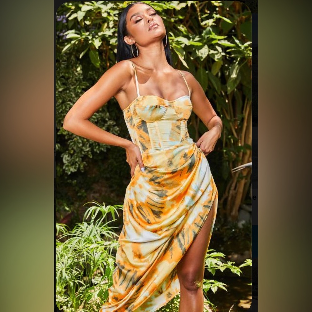 Pretty little thing orange tie dye print structured skirt set